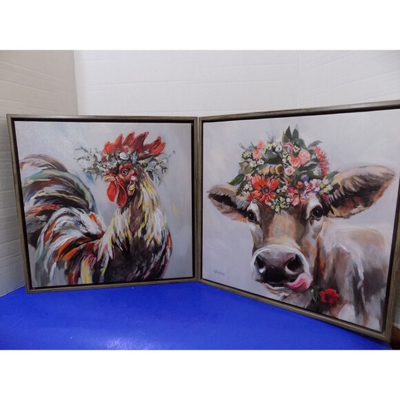 NEW Cow Rooster Painting Print Wall Art By Ed Brodsky Rustic Home Farmhouse - Picture 1 of 9